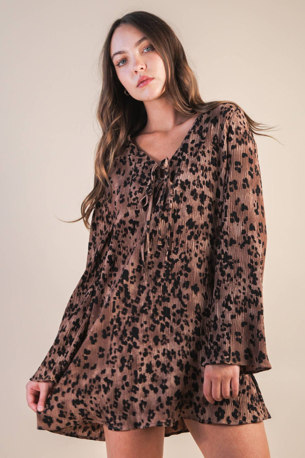 Leopard Printed Pleated Mini Dress