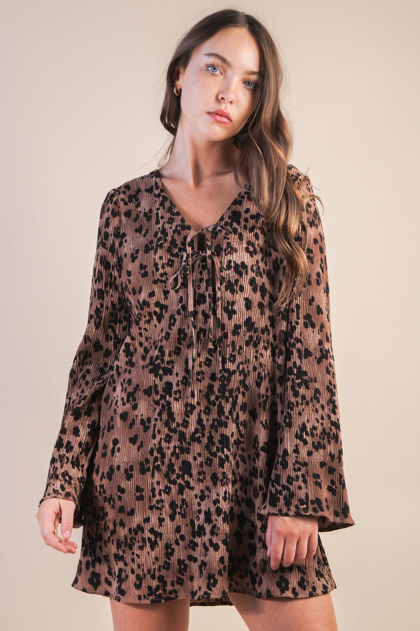Leopard Printed Pleated Mini Dress