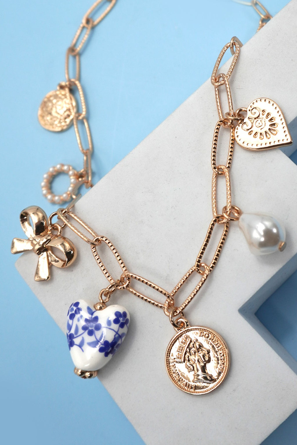 Ceramic Porcelain Bow Heart Charm