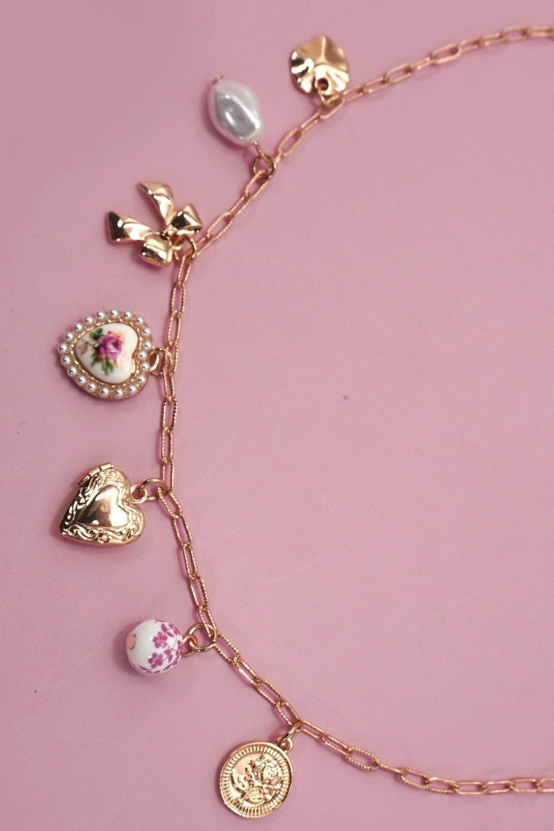 Porcelain Bow Charm Necklace