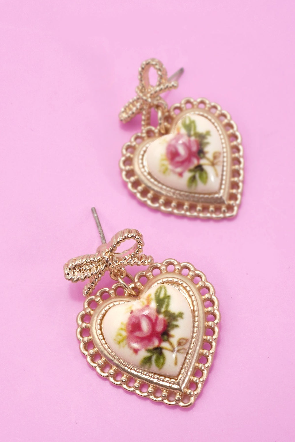 Rose Porcelain Bow Drop Earrings