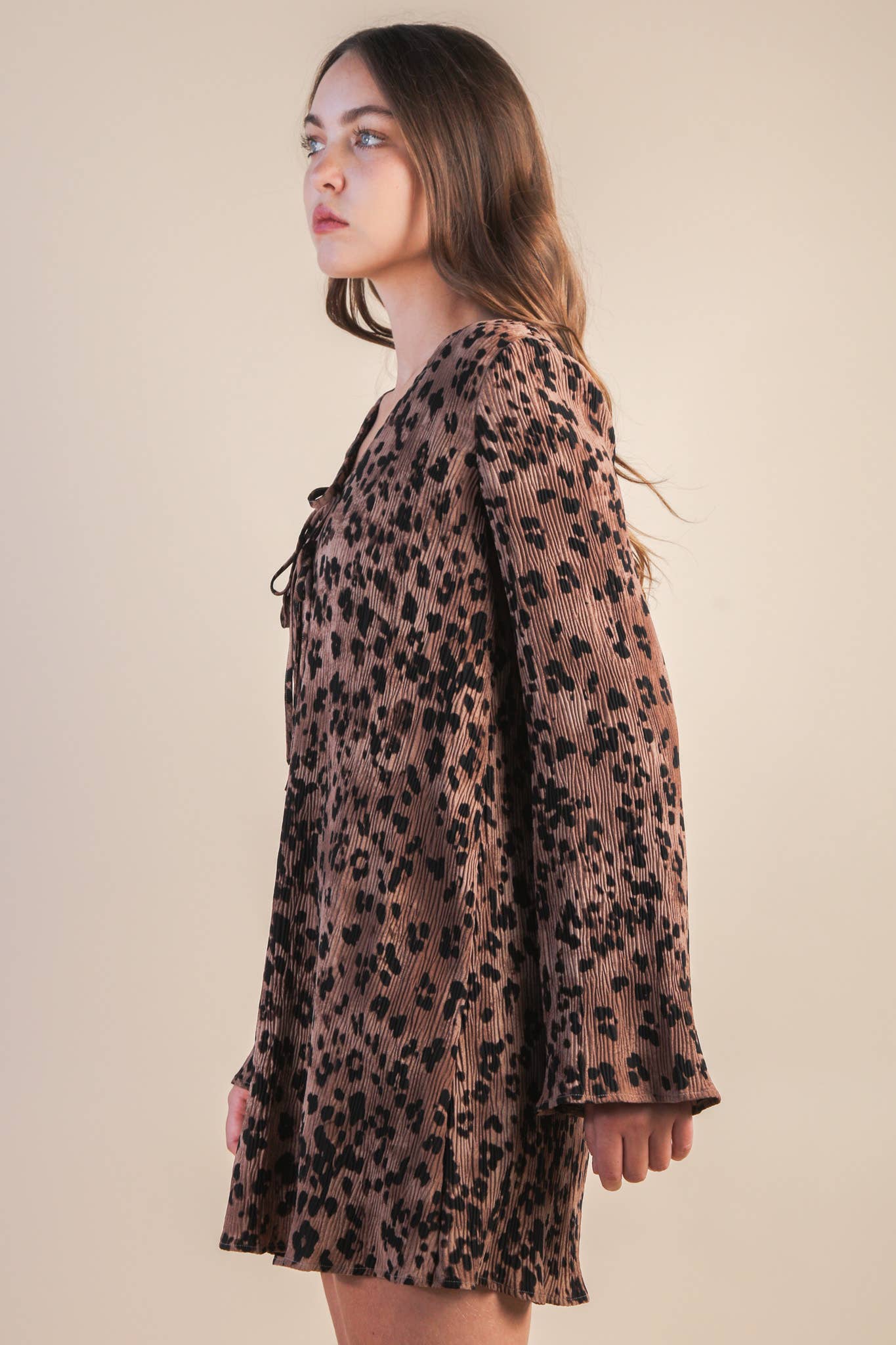 Leopard Printed Pleated Mini Dress