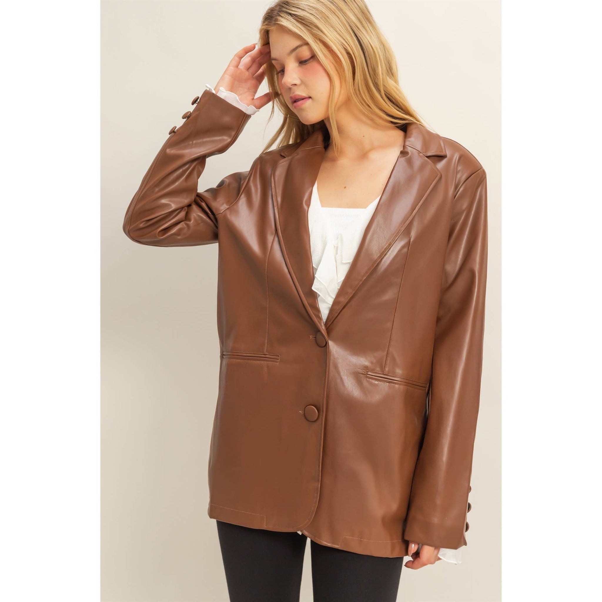 Katherine Faux Leather Blazer