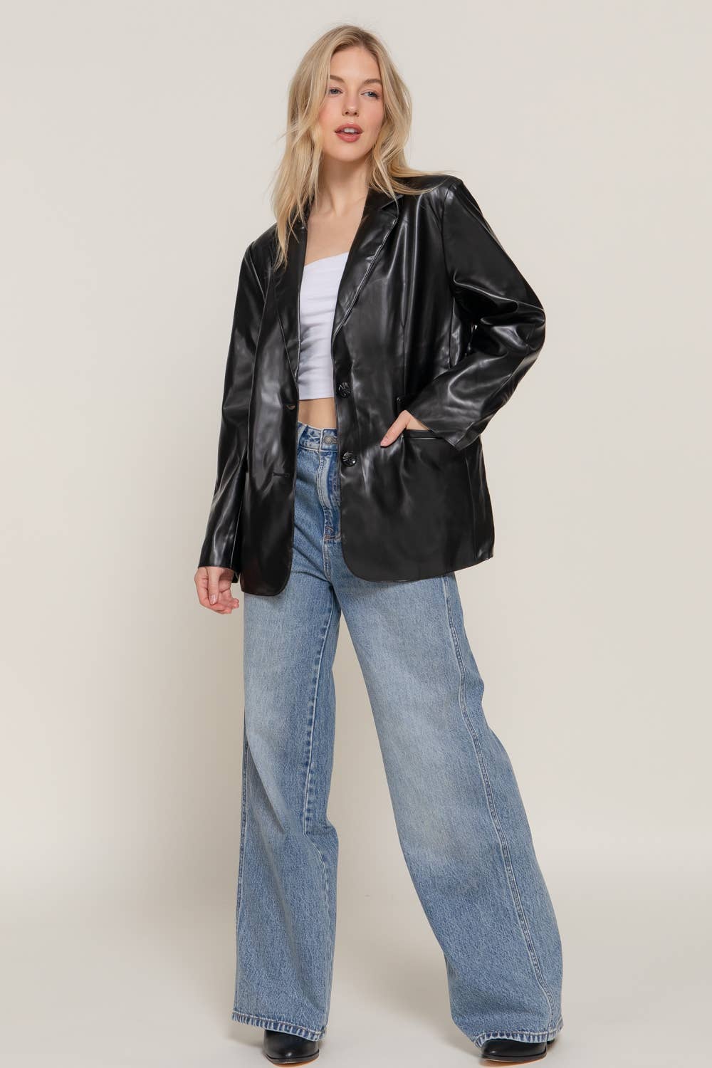 Elodie Faux Leather Blazer
