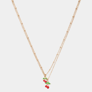 Gold Cherry Charm Necklace