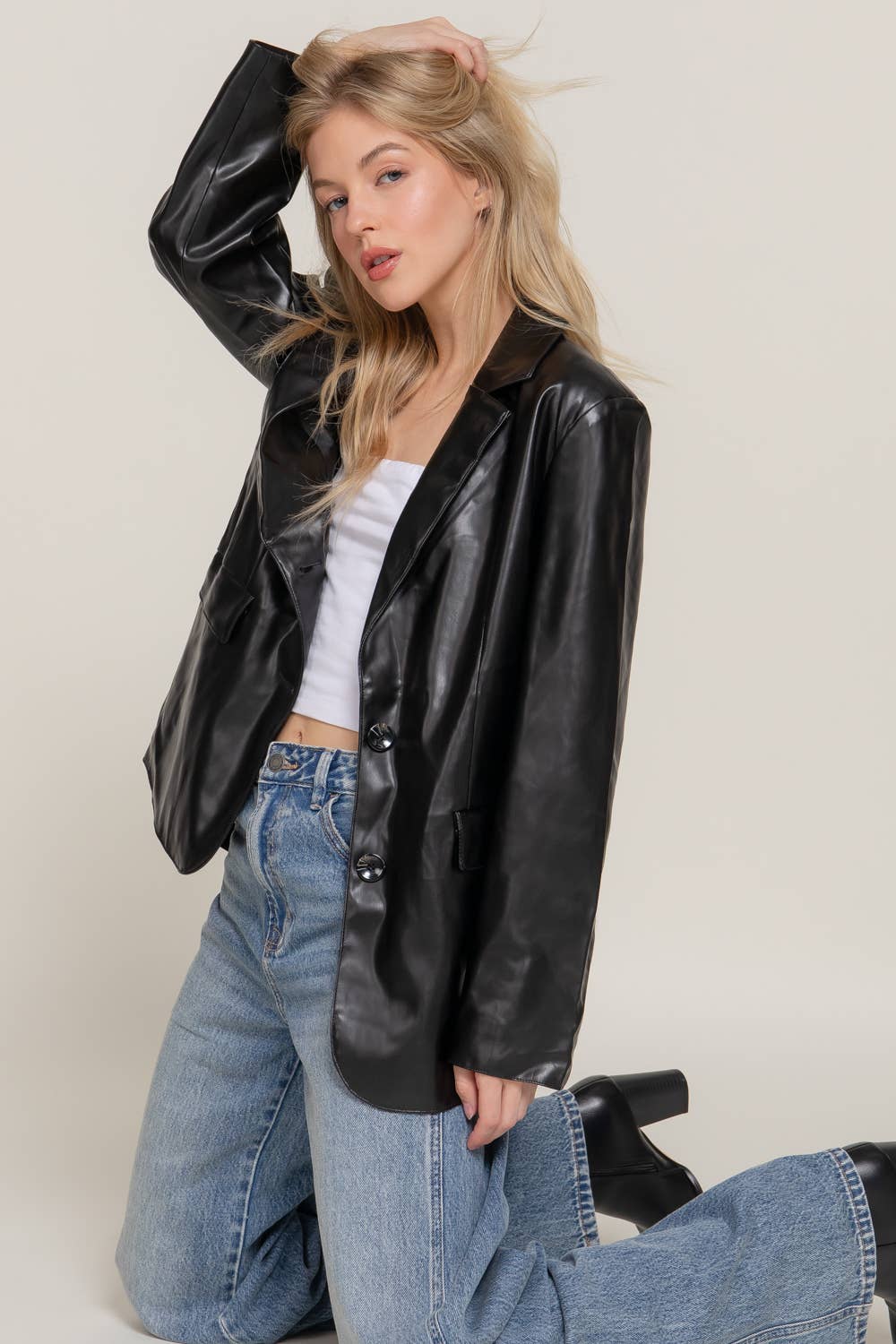 Elodie Faux Leather Blazer