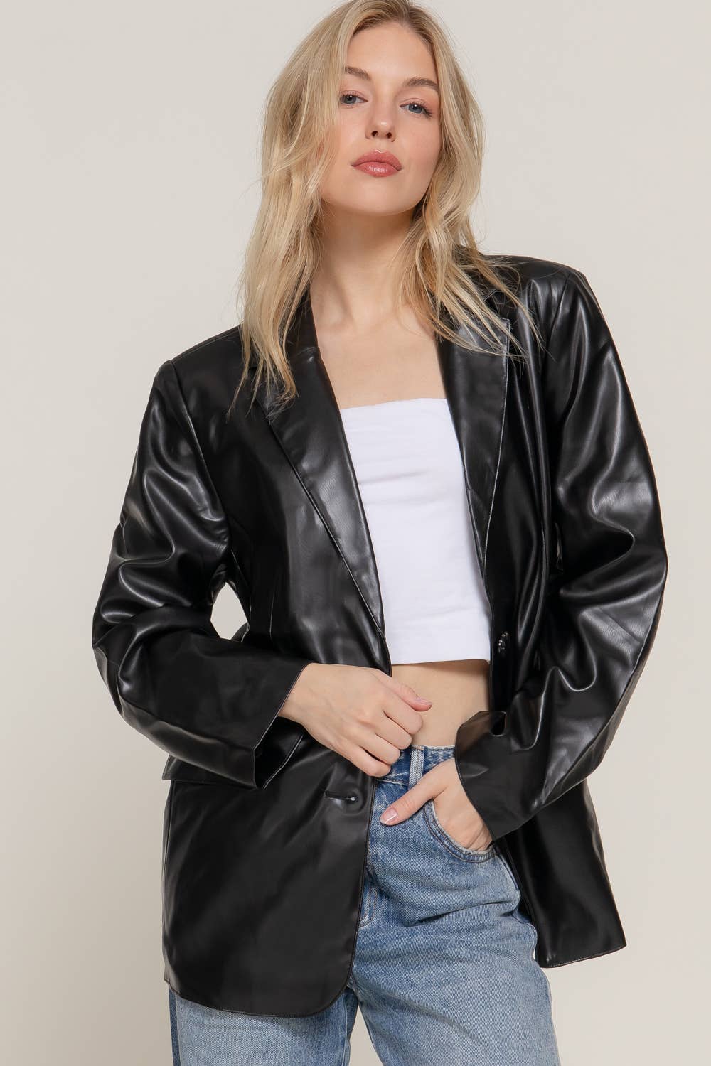Elodie Faux Leather Blazer