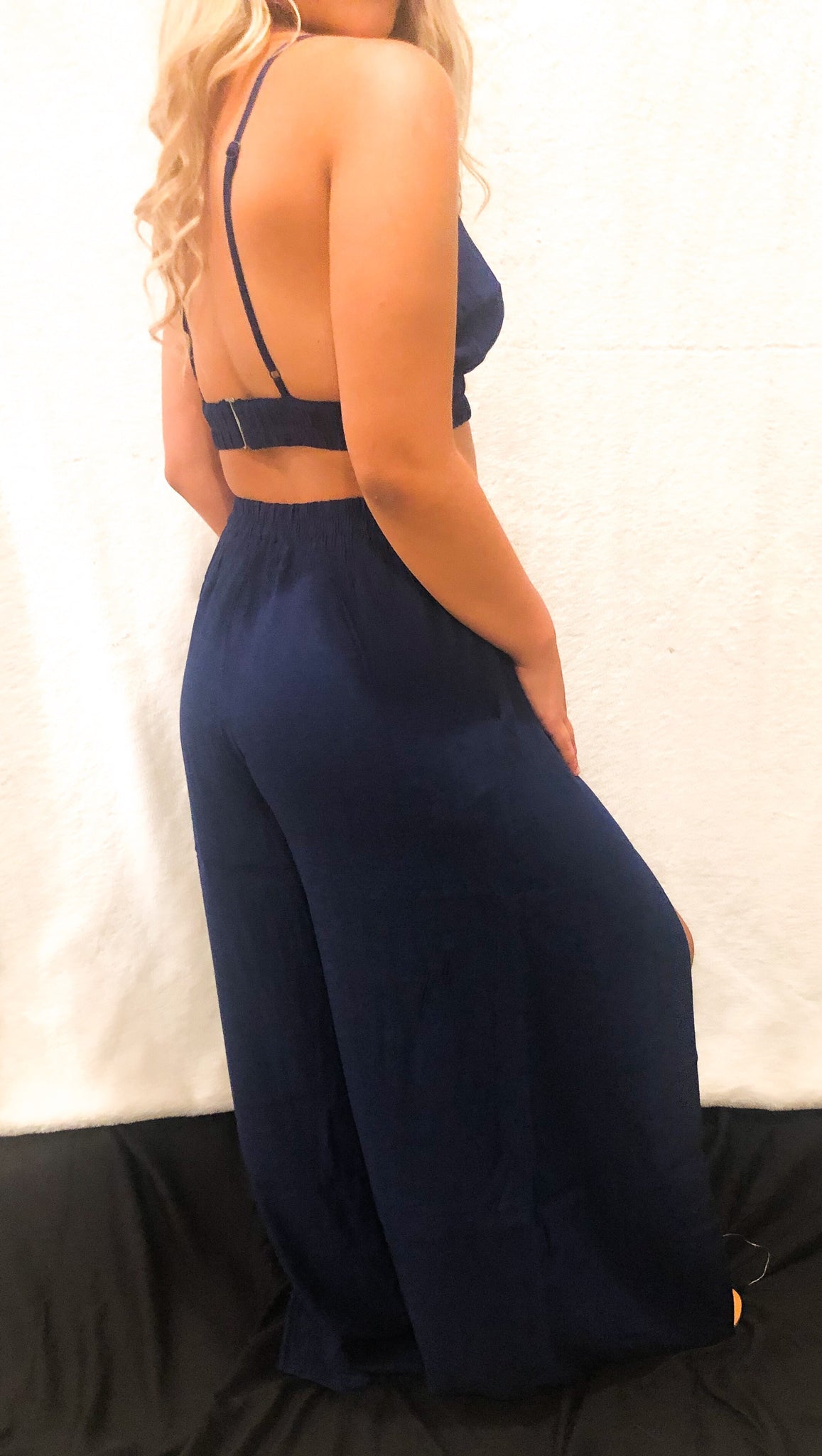 Layla Slit Pants Set (NAVY BLUE)