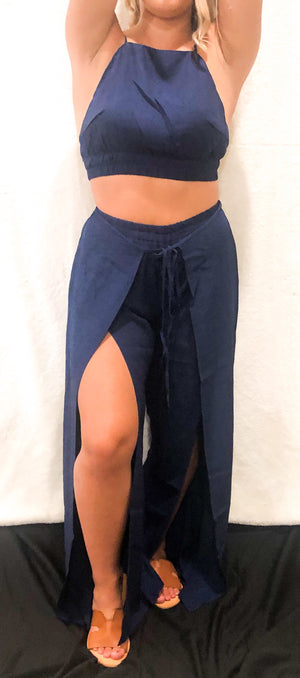 Layla Slit Pants Set (NAVY BLUE)